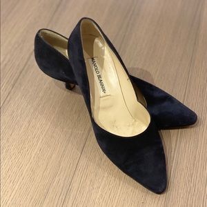 Manolo Blahnik suede kitten heels.
